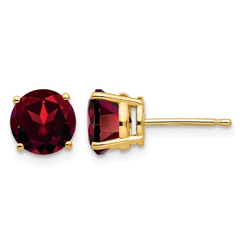 14K 7mm Yellow Gold Round Garnet Post Earrings