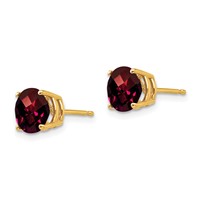 14K 7mm Yellow Gold Round Checker-cut Garnet Post Earrings view 2
