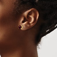 14K 7mm Yellow Gold Round Checker-cut Garnet Post Earrings view 3