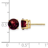 14K 7mm Yellow Gold Round Checker-cut Garnet Post Earrings view 4