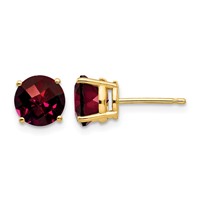 14K 7mm Yellow Gold Round Checker-cut Garnet Post Earrings view 1