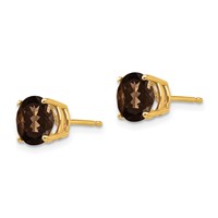 14K 7mm Yellow Gold Round Smoky Quartz Post Earrings view 2