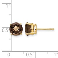 14K 7mm Yellow Gold Round Smoky Quartz Post Earrings view 4