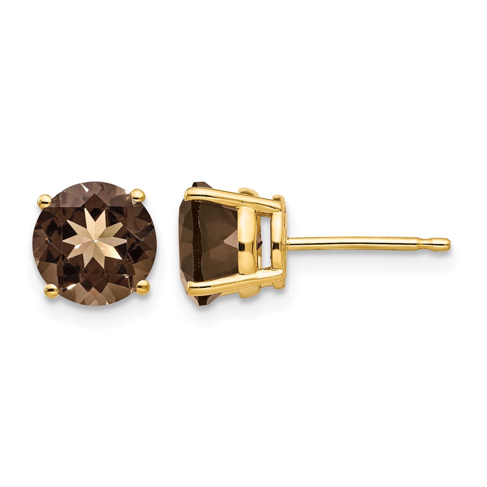 14K 7mm Yellow Gold Round Smoky Quartz Post Earrings