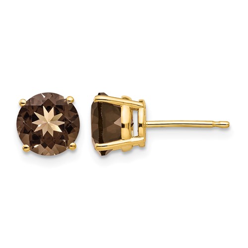 14K 7mm Yellow Gold Round Smoky Quartz Post Earrings