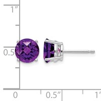 14K White Gold 7mm Round Checker-cut Amethyst Post Earrings view 4