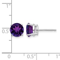 14K White Gold 7mm Round Amethyst Post Earrings view 4