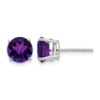 14K White Gold 7mm Round Amethyst Post Earrings view 1