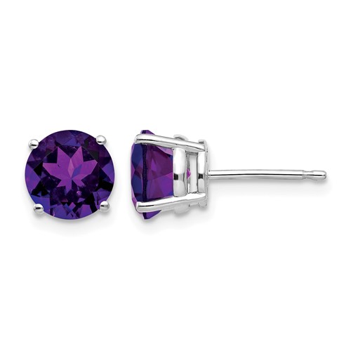 14K White Gold 7mm Round Amethyst Post Earrings