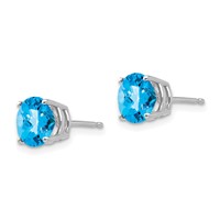 14K White Gold 7mm Round Checker-cut Blue Topaz Post Earrings view 2