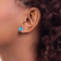 14K White Gold 7mm Round Checker-cut Blue Topaz Post Earrings view 3