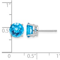 14K White Gold 7mm Round Checker-cut Blue Topaz Post Earrings view 4