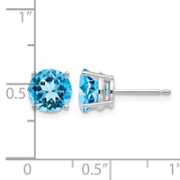 14K White Gold 7mm Round Blue Topaz Post Earrings view 4