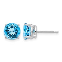 14K White Gold 7mm Round Blue Topaz Post Earrings view 1