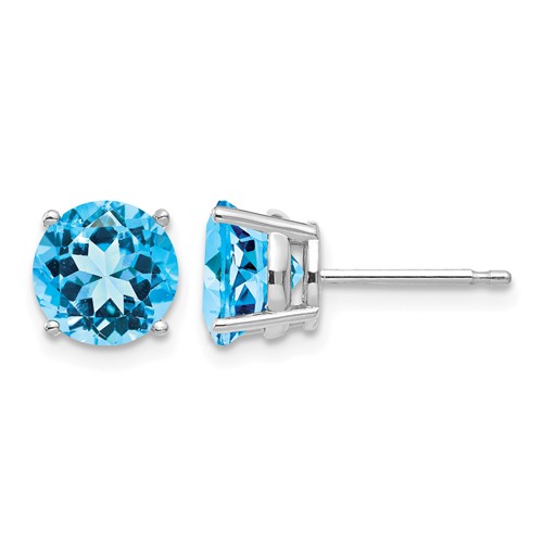 14K White Gold 7mm Round Blue Topaz Post Earrings