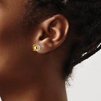 14K White Gold 7mm Round Checker-cut Citrine Post Earrings view 3