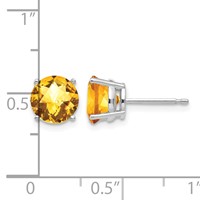 14K White Gold 7mm Round Checker-cut Citrine Post Earrings view 4