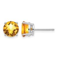 14K White Gold 7mm Round Checker-cut Citrine Post Earrings view 1