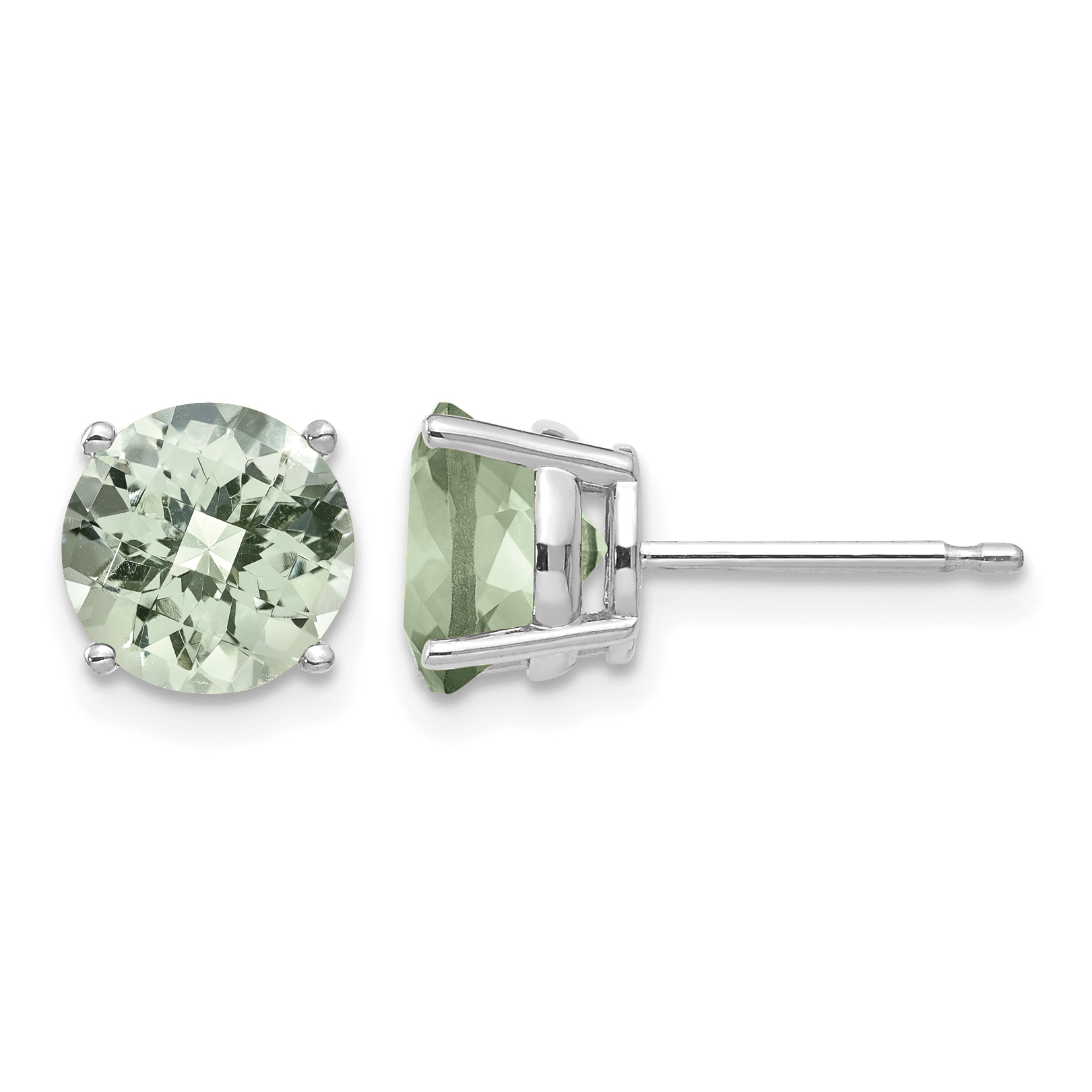 14kw 7mm Round Checker-Cut Green Quartz Earrings (XE74WCG)