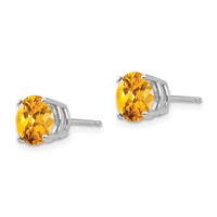 14K White Gold 7mm Round Citrine Post Earrings view 2