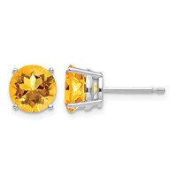 14K White Gold 7mm Round Citrine Post Earrings view 1