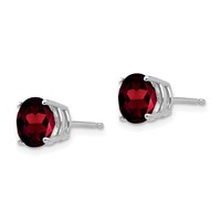 14K White Gold 7mm Round Garnet Post Earrings view 2
