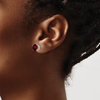 14K White Gold 7mm Round Garnet Post Earrings view 3