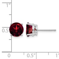14K White Gold 7mm Round Garnet Post Earrings view 4