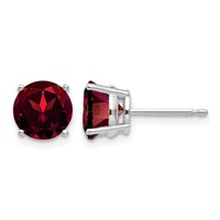 14K White Gold 7mm Round Garnet Post Earrings view 1