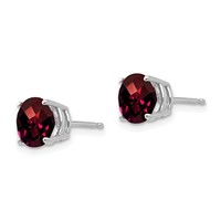 14K White Gold 7mm Round Checker-cut Garnet Post Earrings view 2