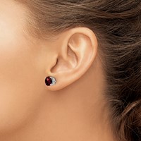 14K White Gold 7mm Round Checker-cut Garnet Post Earrings view 3