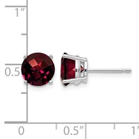 14K White Gold 7mm Round Checker-cut Garnet Post Earrings view 4