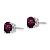 14K White Gold 7mm Round Rhodolite Garnet Post Earrings view 2