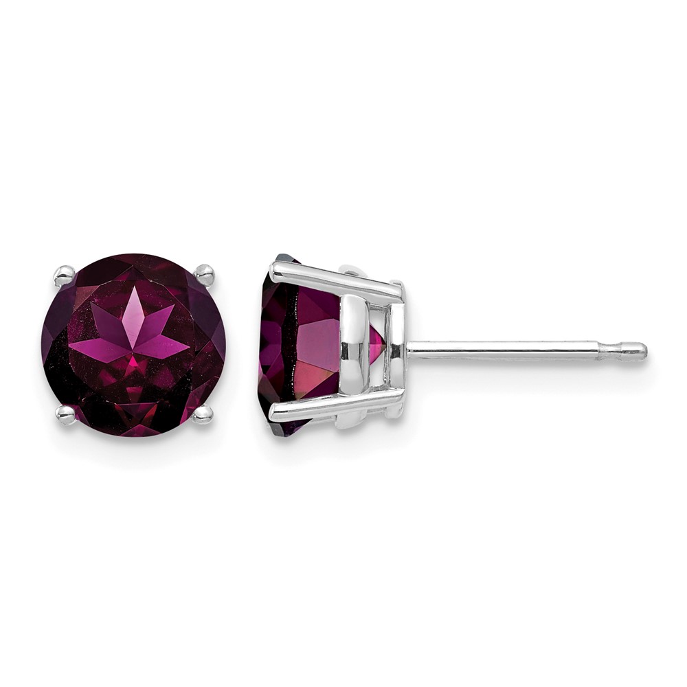 14K White Gold 7mm Round Rhodolite Garnet Post Earrings