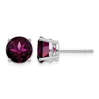 14K White Gold 7mm Round Rhodolite Garnet Post Earrings view 1