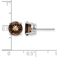 14K White Gold 7mm Round Smoky Quartz Post Earrings view 4