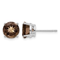 14K White Gold 7mm Round Smoky Quartz Post Earrings view 1