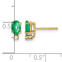 14K Yellow Gold 6x 4mm Oval Emerald and a Quality Diamond Post Earrings view 4