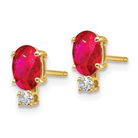14K 6x4mm Oval Ruby and Aaa Quality Diamond Post Earrings view 2