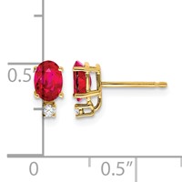 14K 6x4mm Oval Ruby and Aaa Quality Diamond Post Earrings view 4