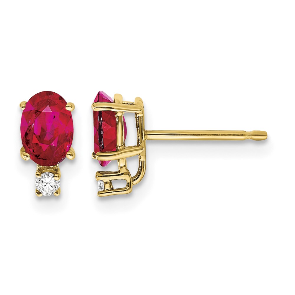 14K 6x4mm Oval Ruby and Aaa Quality Diamond Post Earrings