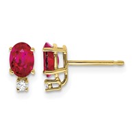 14K 6x4mm Oval Ruby and Aaa Quality Diamond Post Earrings view 1