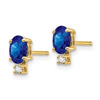 14K Yellow Gold 6x 4mm Oval Sapphire and Aaa Quality Diamond Post Earrings view 2