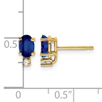 14K Yellow Gold 6x 4mm Oval Sapphire and Aaa Quality Diamond Post Earrings view 4