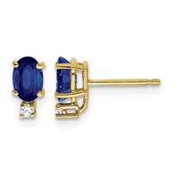 14K Yellow Gold 6x 4mm Oval Sapphire and Aaa Quality Diamond Post Earrings view 1