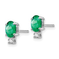 14K White Gold 6x 4mm Oval Emerald and AA Quality Diamond Post Earrings view 2