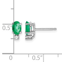 14K White Gold 6x 4mm Oval Emerald and AA Quality Diamond Post Earrings view 4