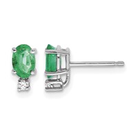 14K White Gold 6x 4mm Oval Emerald and Aaa Quality Diamond Post Earrings view 1