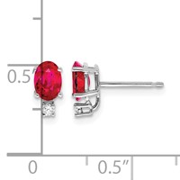 14K White Gold 6x4mm Oval Ruby and Aaa Quality Diamond Post Earrings view 4