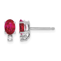 14K White Gold 6x4mm Oval Ruby and Aaa Quality Diamond Post Earrings view 1